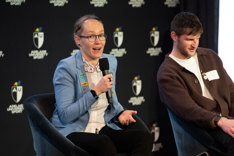 Anu Fransis speaking at Pride Brunch