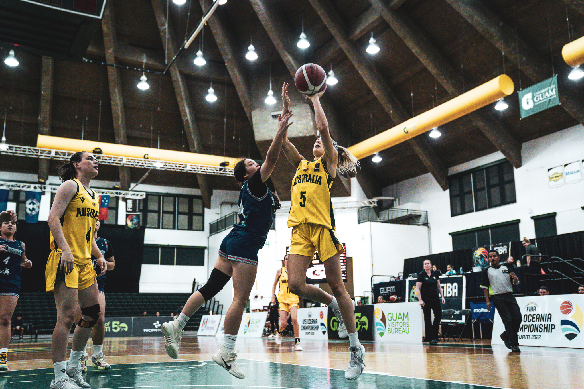 An Aussie Sapphires player goes to shoot during the 2022 FIBA U15 Oceania Cup